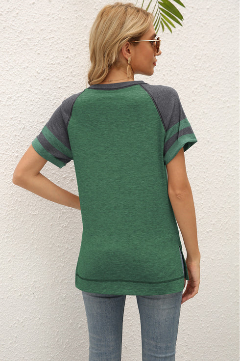 Loose Fashion Stripes Color Matching T-shirt for Women