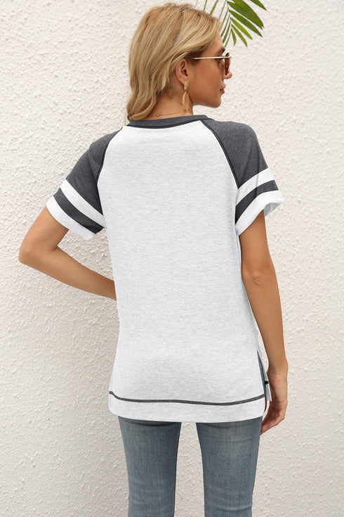 Loose Fashion Stripes Color Matching T-shirt for Women