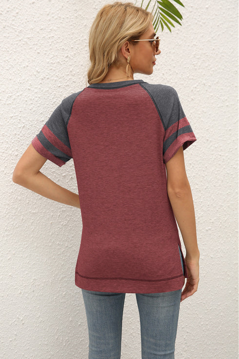 Loose Fashion Stripes Color Matching T-shirt for Women