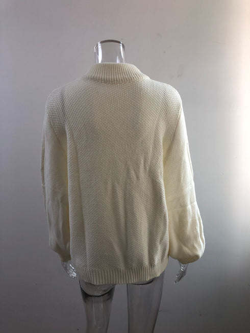 Loose High Neck Hollow Out Loophole Women's Knit Sweaters