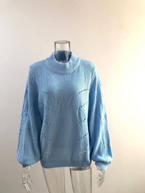 Loose High Neck Hollow Out Loophole Women's Knit Sweaters
