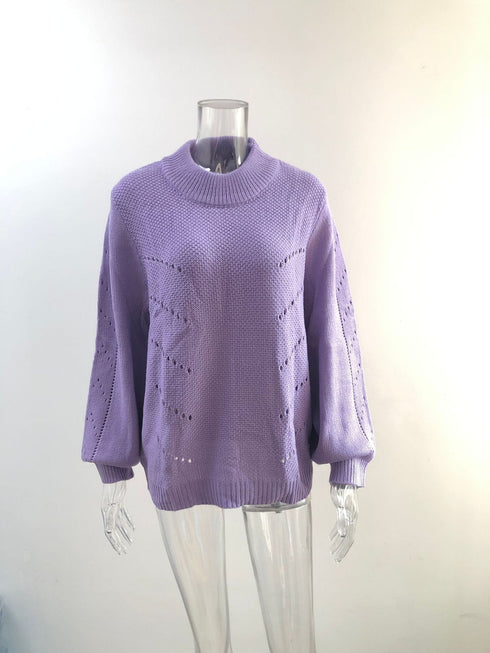 Loose High Neck Hollow Out Loophole Women's Knit Sweaters
