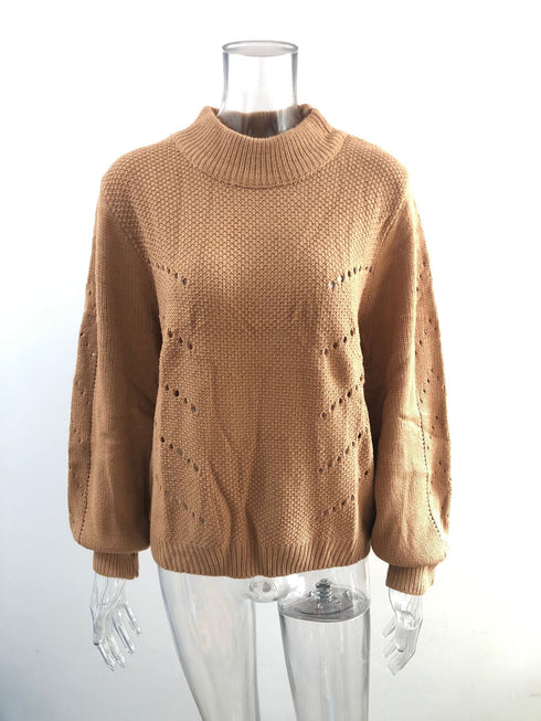 Loose High Neck Hollow Out Loophole Women's Knit Sweaters