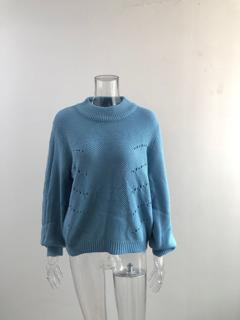 Loose High Neck Hollow Out Loophole Women's Knit Sweaters
