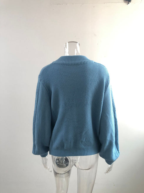 Loose High Neck Hollow Out Loophole Women's Knit Sweaters