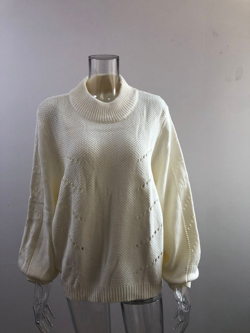 Loose High Neck Hollow Out Loophole Women's Knit Sweaters