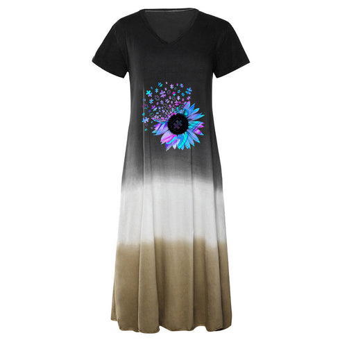 Loose Individuality Clashing Short Sleeve Skirt for Women