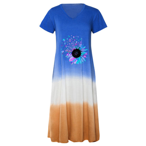 Loose Individuality Clashing Short Sleeve Skirt for Women