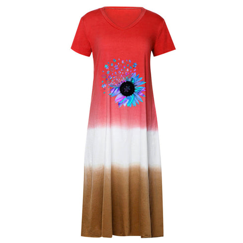 Loose Individuality Clashing Short Sleeve Skirt for Women