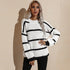 Loose Pullover Round Collar Stripe Sweater Women's Knit Tops