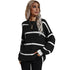 Loose Pullover Round Collar Stripe Sweater Women's Knit Tops