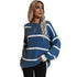 Loose Pullover Round Collar Stripe Sweater Women's Knit Tops