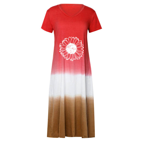 Loose Simple Clashing Stitching Short Sleeve Skirt for Women