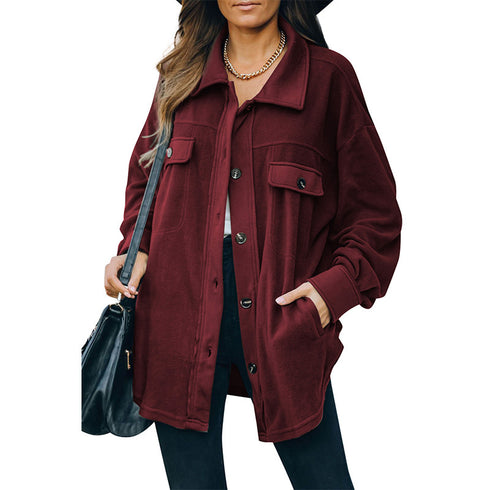 Loose Women's Long Sleeve Pure Color Coat Outwear
