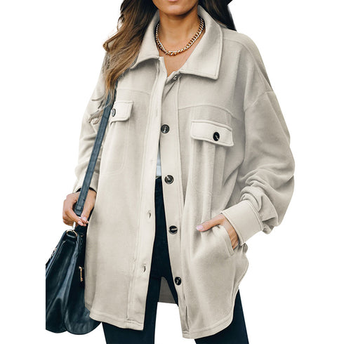 Loose Women's Long Sleeve Pure Color Coat Outwear