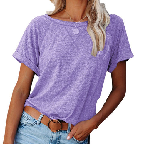 Loose Women's Round Collar Color Matching T-shirt