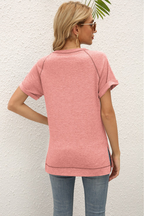 Loose Women's Round Collar Color Matching T-shirt