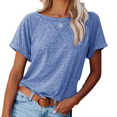 Loose Women's Round Collar Color Matching T-shirt