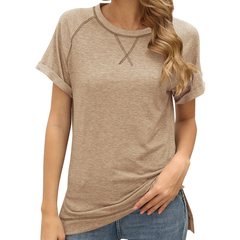Loose Women's Round Collar Color Matching T-shirt