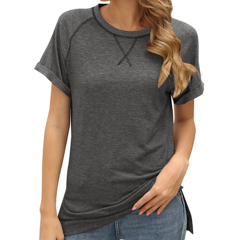 Loose Women's Round Collar Color Matching T-shirt