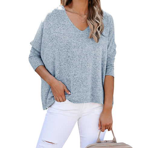 Loose Women's T-shirt Long Sleeve V Neck Sweatshirt