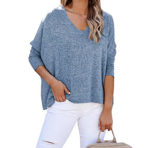 Loose Women's T-shirt Long Sleeve V Neck Sweatshirt
