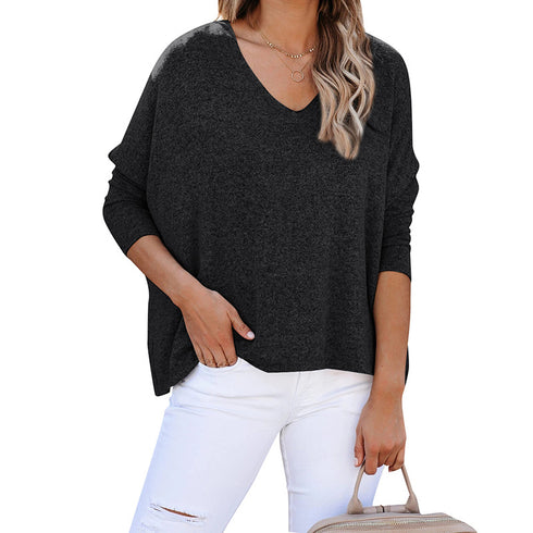 Loose Women's T-shirt Long Sleeve V Neck Sweatshirt