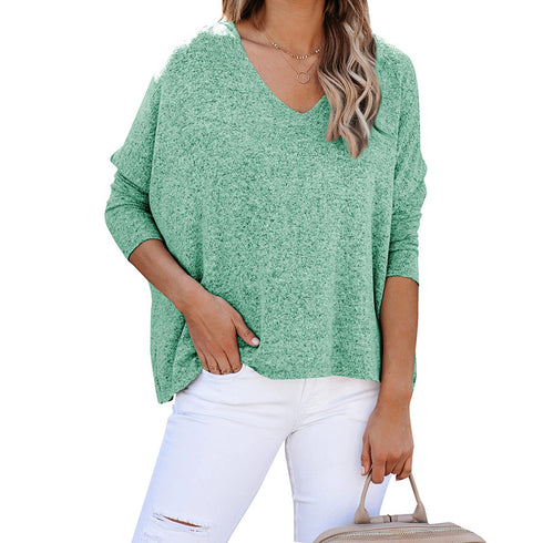 Loose Women's T-shirt Long Sleeve V Neck Sweatshirt