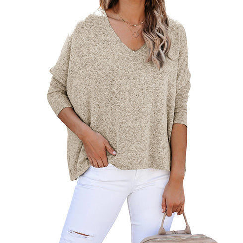 Loose Women's T-shirt Long Sleeve V Neck Sweatshirt