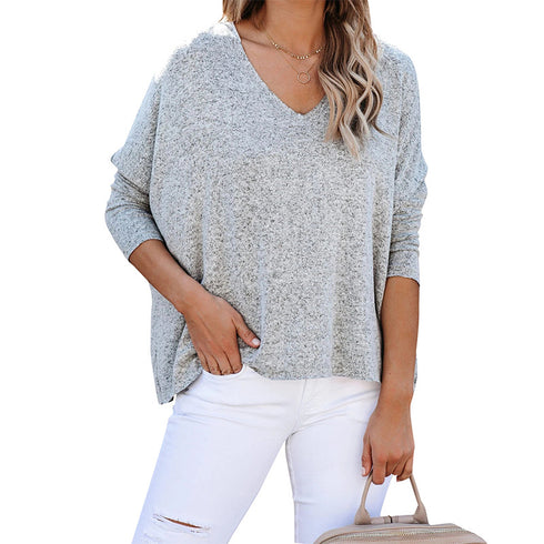 Loose Women's T-shirt Long Sleeve V Neck Sweatshirt
