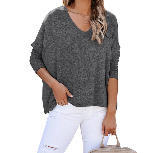 Loose Women's T-shirt Long Sleeve V Neck Sweatshirt