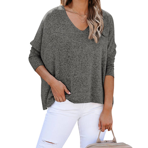 Loose Women's T-shirt Long Sleeve V Neck Sweatshirt