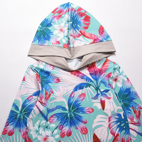 Loose Women's Tunics Flower Printed Hoodie Top