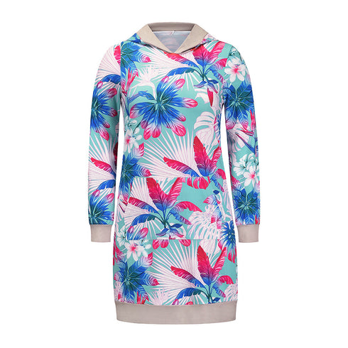 Loose Women's Tunics Flower Printed Hoodie Top