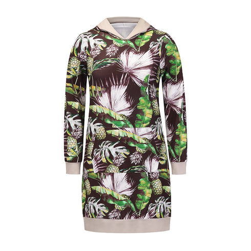 Loose Women's Tunics Flower Printed Hoodie Top