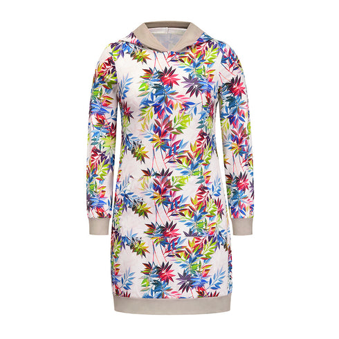 Loose Women's Tunics Flower Printed Hoodie Top