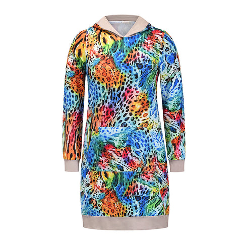 Loose Women's Tunics Flower Printed Hoodie Top
