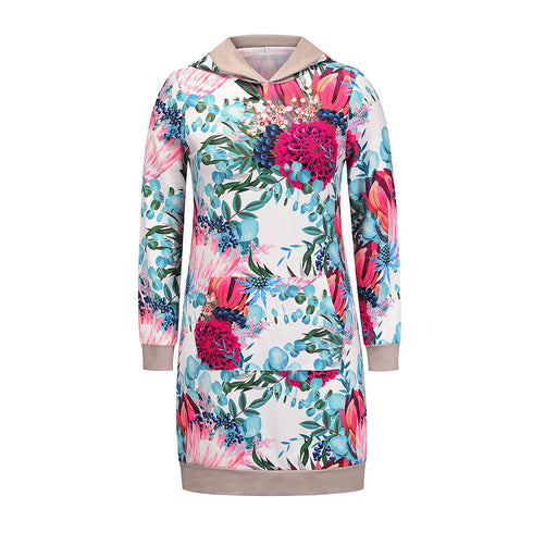 Loose Women's Tunics Flower Printed Hoodie Top