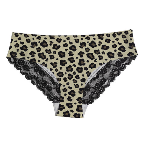 Low Waist Women's Lace Briefs Panties Leopard Print Underpants