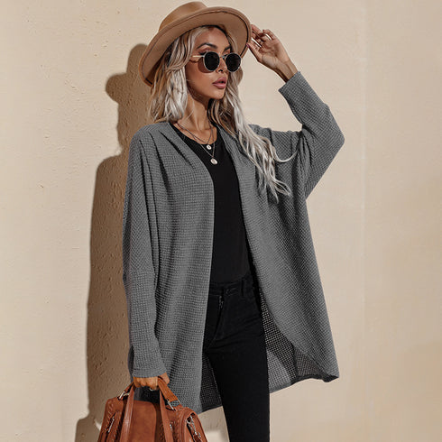 Medium Length Sweater Long Sleeves Women's Open Front Coat