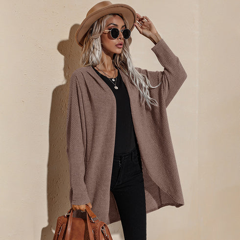 Medium Length Sweater Long Sleeves Women's Open Front Coat