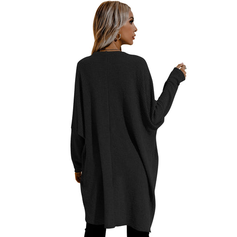 Medium Length Sweater Long Sleeves Women's Open Front Coat