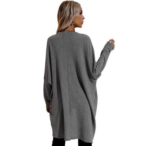 Medium Length Sweater Long Sleeves Women's Open Front Coat
