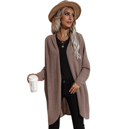 Medium Length Sweater Long Sleeves Women's Open Front Coat