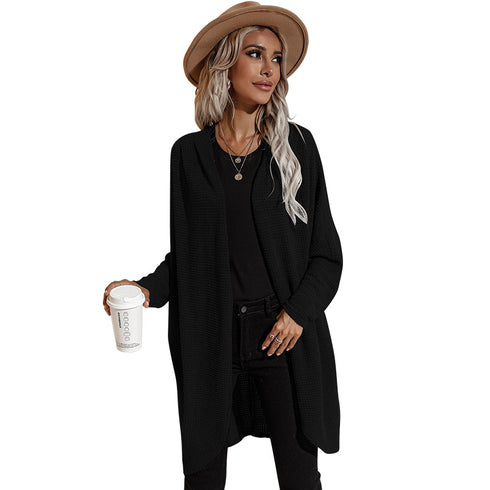 Medium Length Sweater Long Sleeves Women's Open Front Coat