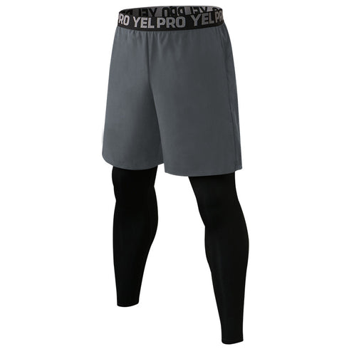 Men's 2 in 1 Basketball Compression Tights Pants with Phone Pocket