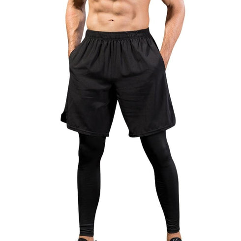 Men's 2 in 1 Tights Running Athletic Legging Compression Shorts