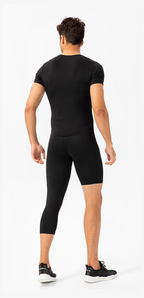 Men's 3/4 One Leg Athletic Compression Capri Tights Pants