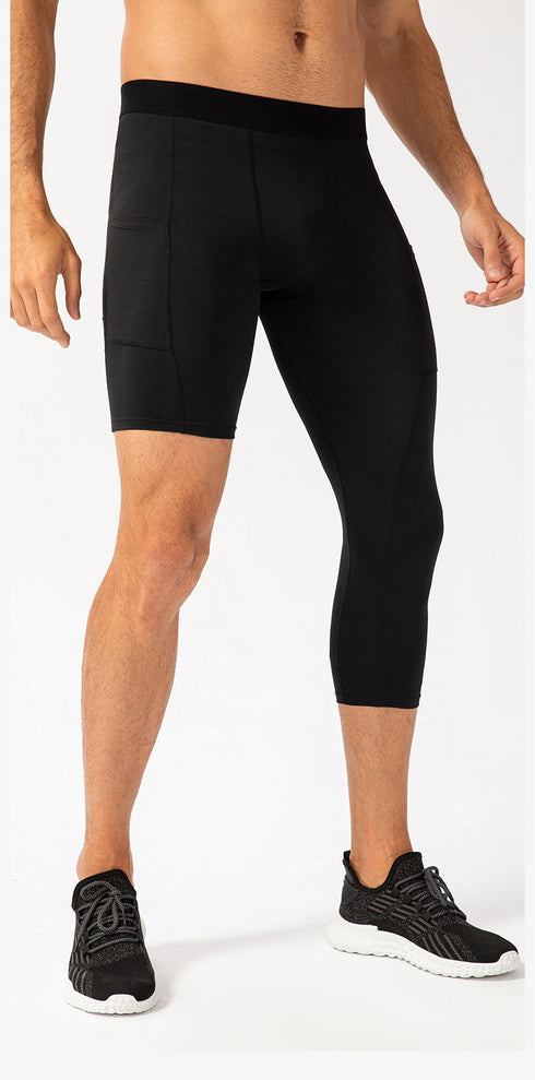 Men's 3/4 One Leg Athletic Compression Capri Tights Pants