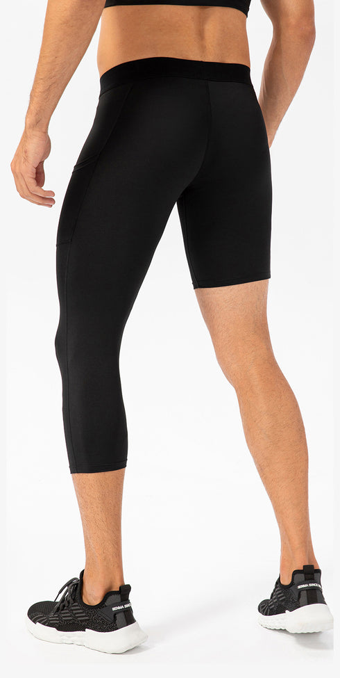 Men's 3/4 One Leg Athletic Compression Capri Tights Pants
